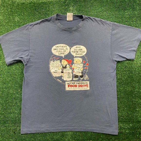 Vintage Y2K USPS Food Drive Comic Mail Postal Worker Tee - Picture 1 of 7